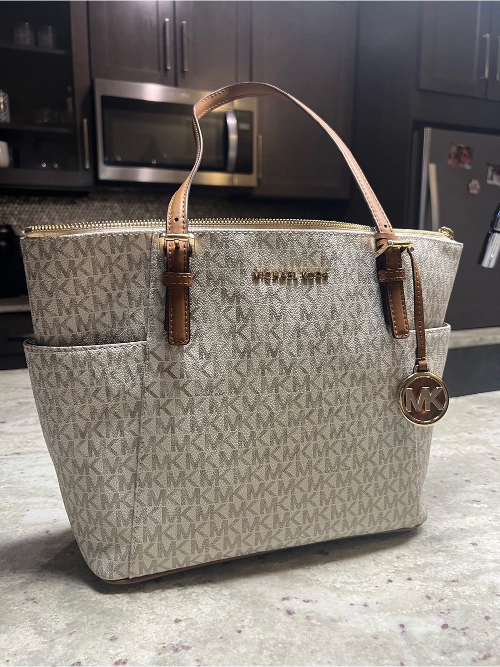 Michael Kors Beige and Brown Signature MK Tote